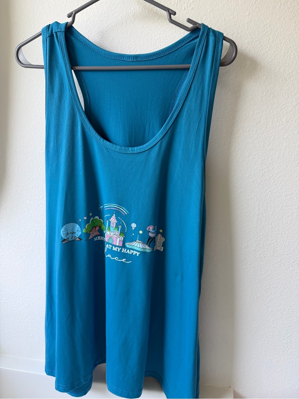 Teal Graphic Scoop Neck Tank Top